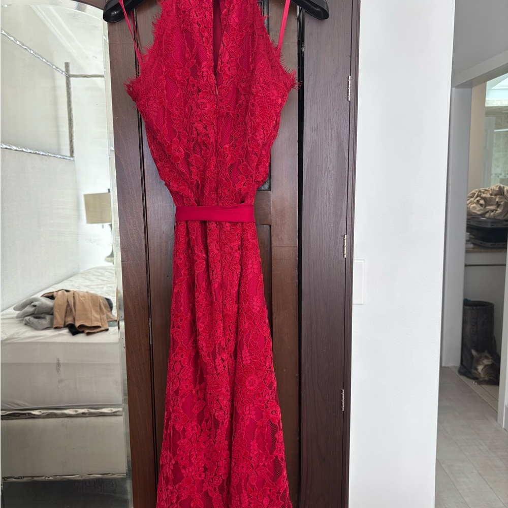 White House Black Market Red Lace Midi Dress